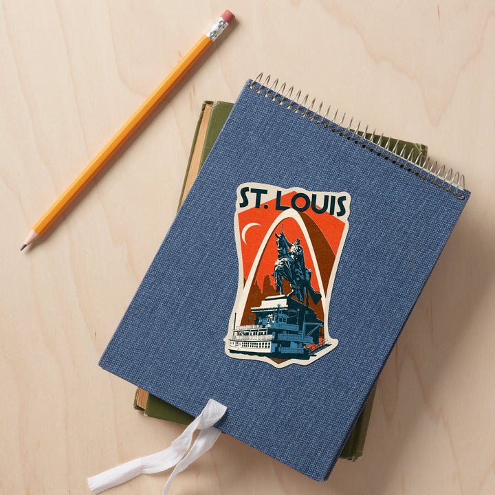 St Louis, Missouri, Woodblock, Contour, Lantern Press Artwork, Vinyl Sticker Sticker Lantern Press