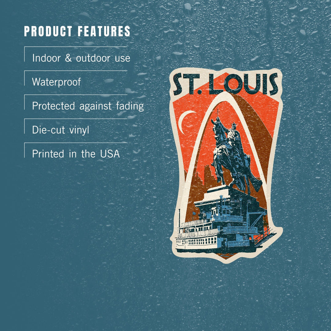 St Louis, Missouri, Woodblock, Contour, Lantern Press Artwork, Vinyl Sticker Sticker Lantern Press