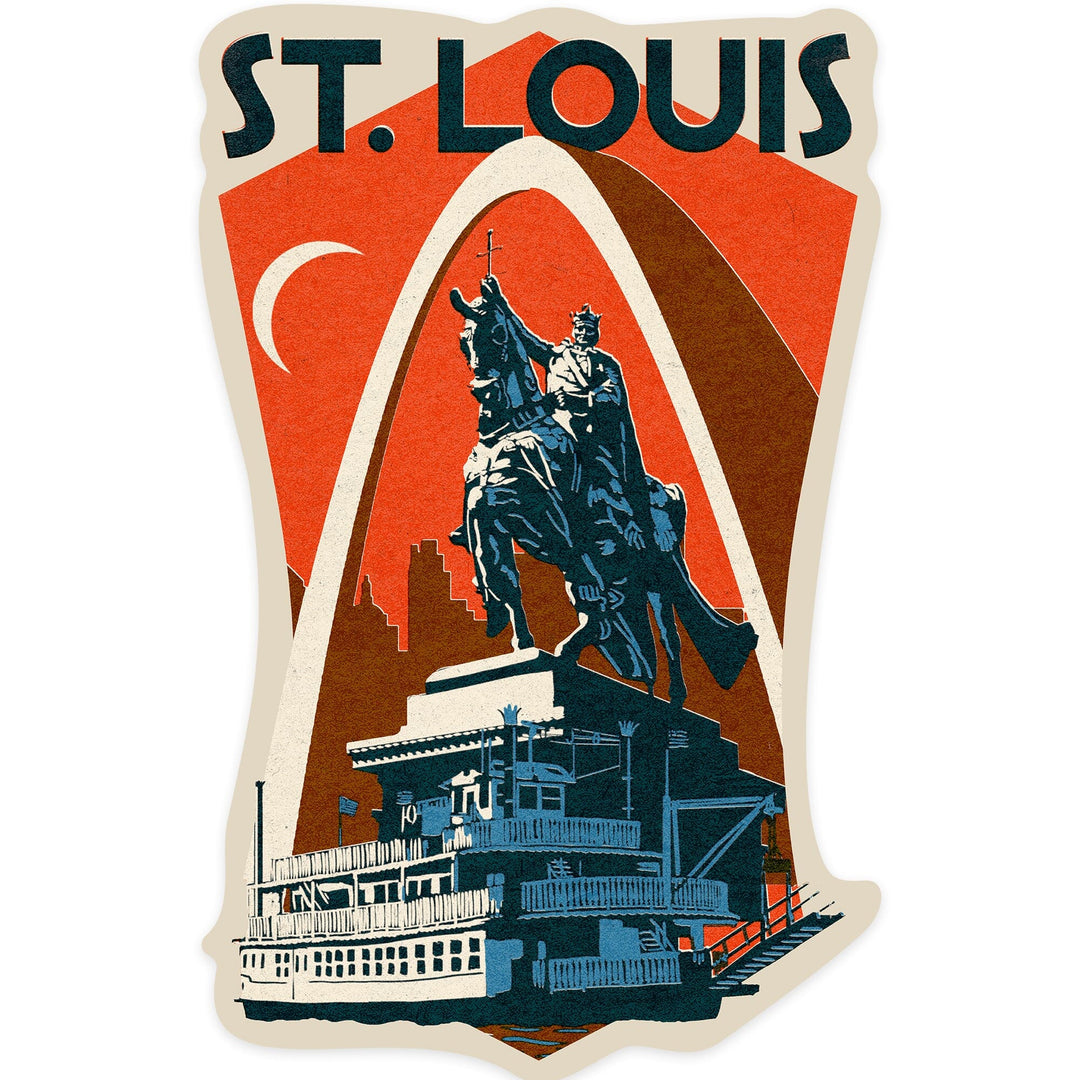 St Louis, Missouri, Woodblock, Contour, Lantern Press Artwork, Vinyl Sticker Sticker Lantern Press
