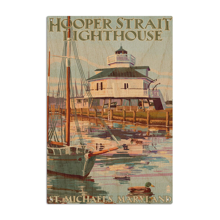 St. Michaels, Maryland, Hooper Strait Lighthouse (Colorized), Lantern Press Artwork, Wood Signs and Postcards Wood Lantern Press 10 x 15 Wood Sign