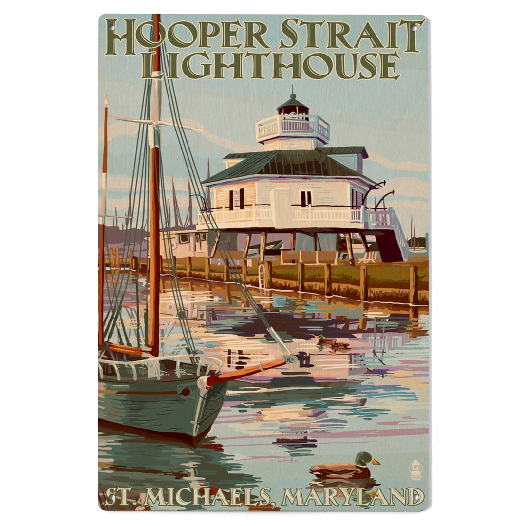 St. Michaels, Maryland, Hooper Strait Lighthouse (Colorized), Lantern Press Artwork, Wood Signs and Postcards Wood Lantern Press