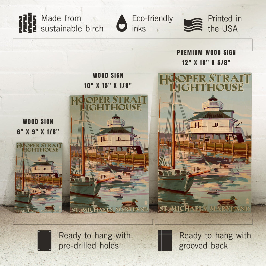 St. Michaels, Maryland, Hooper Strait Lighthouse (Colorized), Lantern Press Artwork, Wood Signs and Postcards Wood Lantern Press