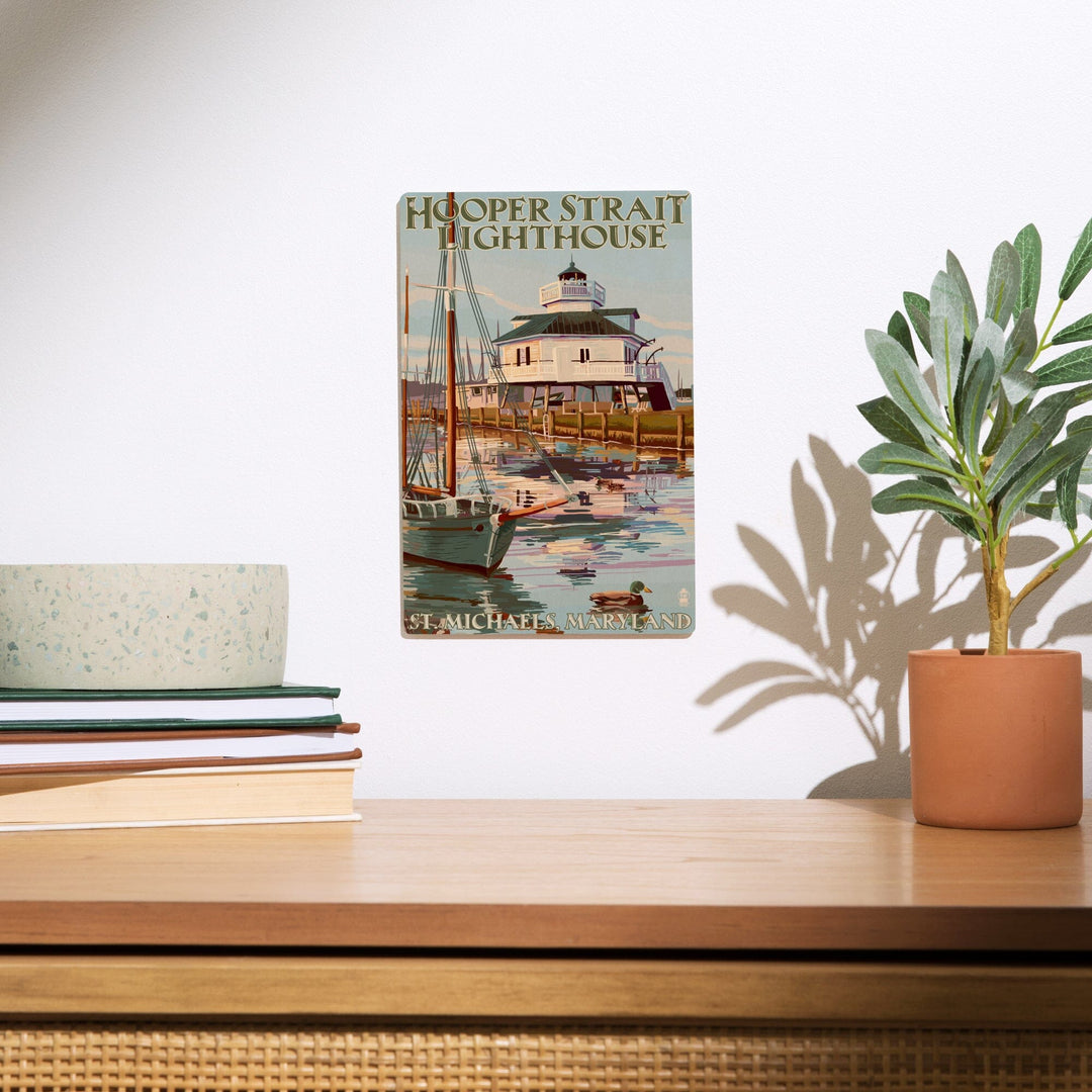St. Michaels, Maryland, Hooper Strait Lighthouse (Colorized), Lantern Press Artwork, Wood Signs and Postcards Wood Lantern Press
