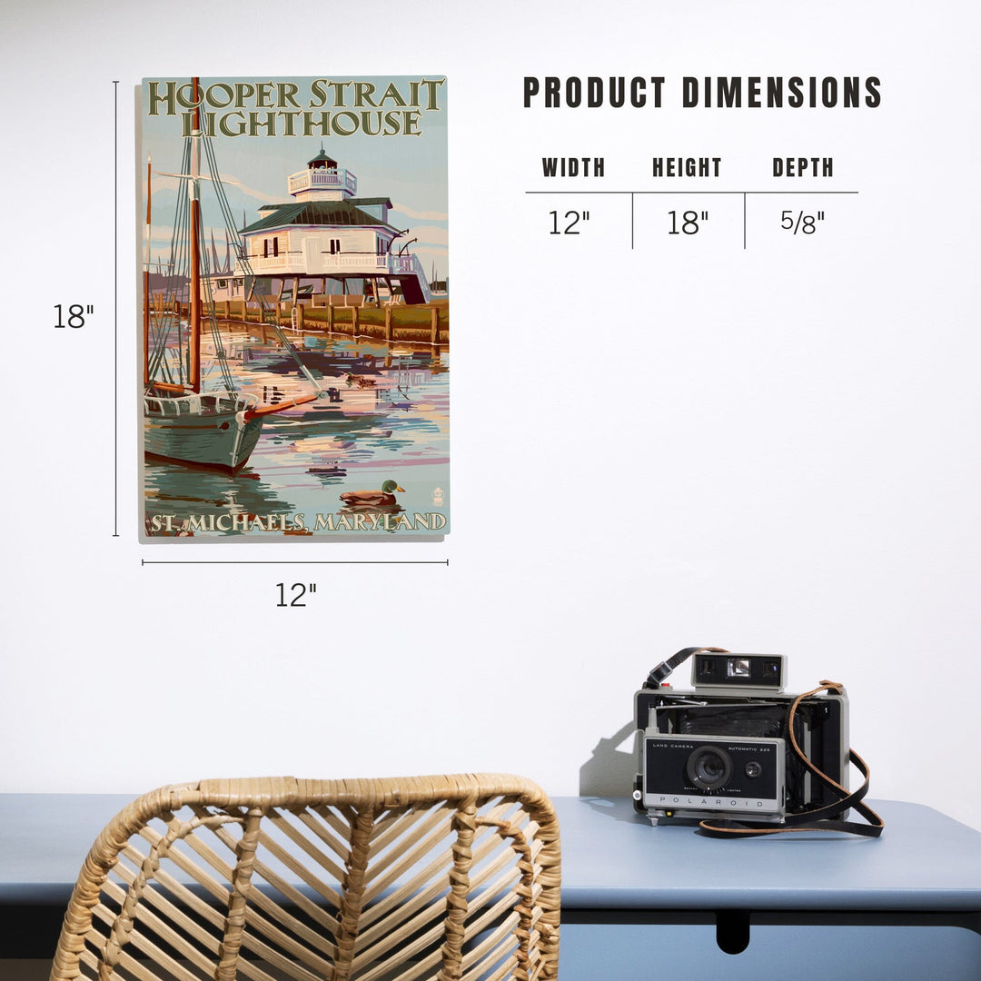 St. Michaels, Maryland, Hooper Strait Lighthouse (Colorized), Lantern Press Artwork, Wood Signs and Postcards Wood Lantern Press