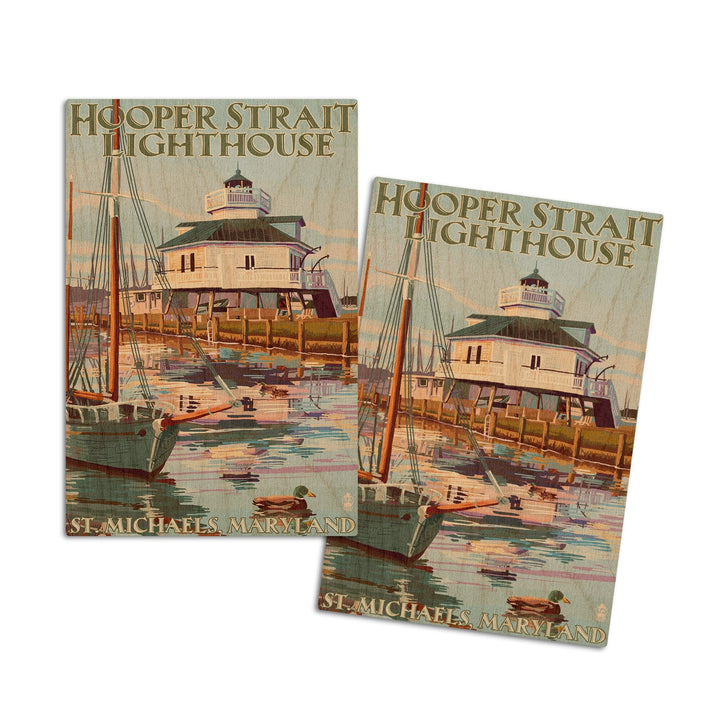 St. Michaels, Maryland, Hooper Strait Lighthouse (Colorized), Lantern Press Artwork, Wood Signs and Postcards Wood Lantern Press 4x6 Wood Postcard Set