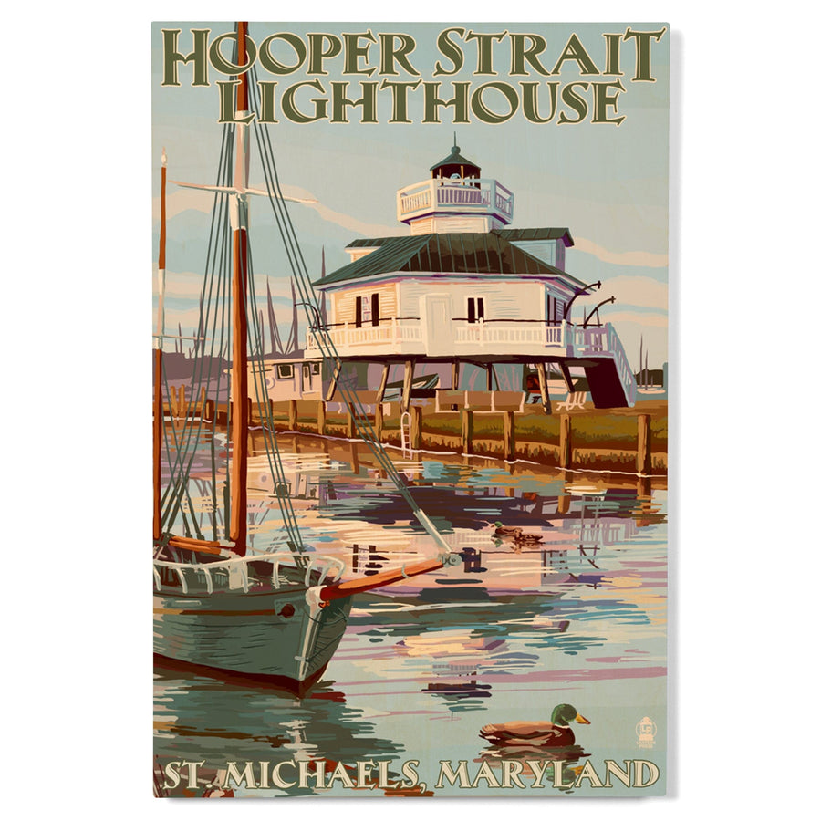 St. Michaels, Maryland, Hooper Strait Lighthouse (Colorized), Lantern Press Artwork, Wood Signs and Postcards Wood Lantern Press