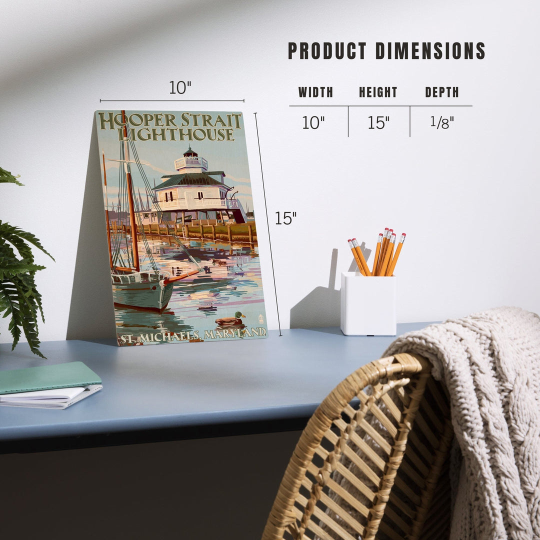 St. Michaels, Maryland, Hooper Strait Lighthouse (Colorized), Lantern Press Artwork, Wood Signs and Postcards Wood Lantern Press