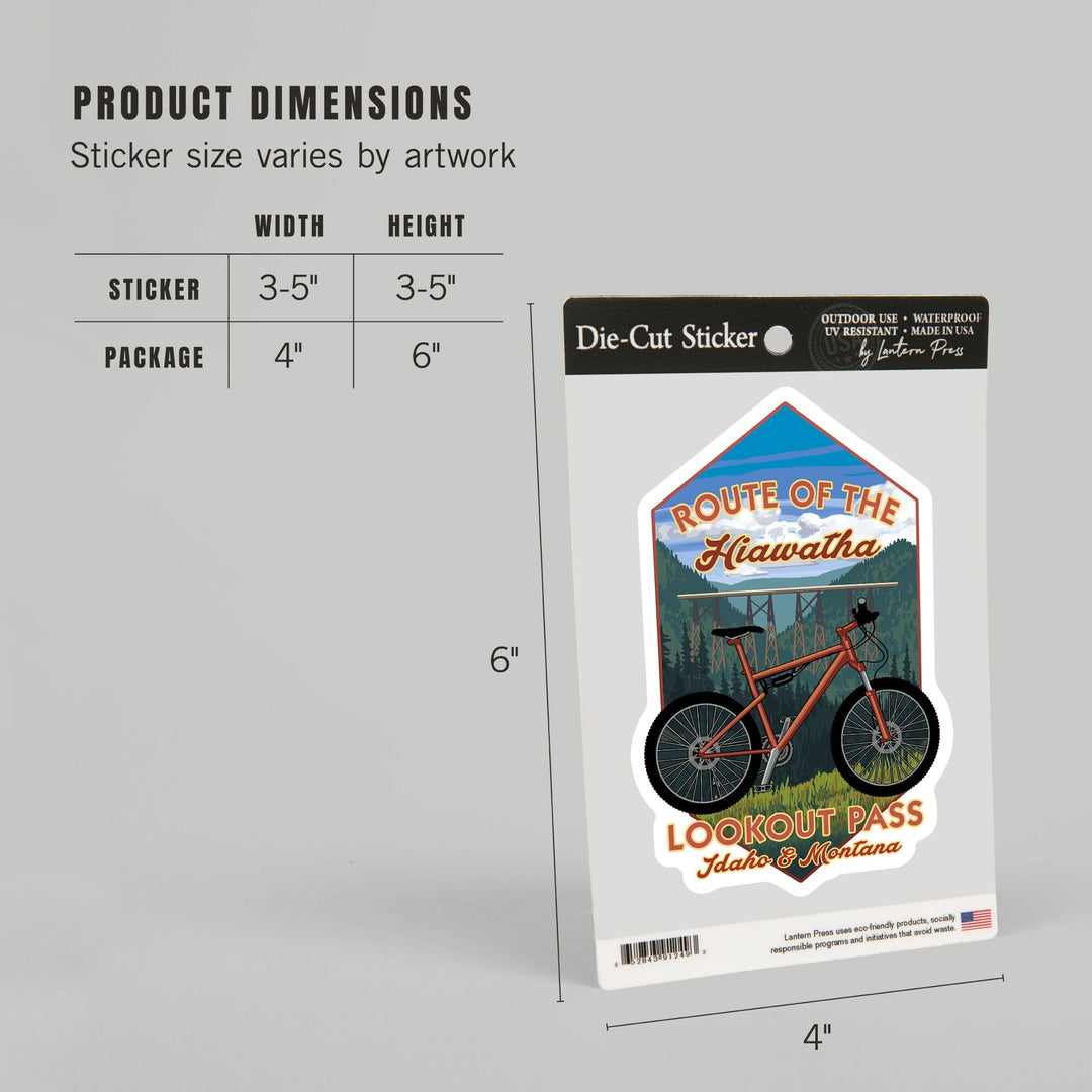 St. Regis, Montana, Route of the Hiawatha, Mountain Bike, Contour, Lantern Press Artwork, Vinyl Sticker Sticker Lantern Press