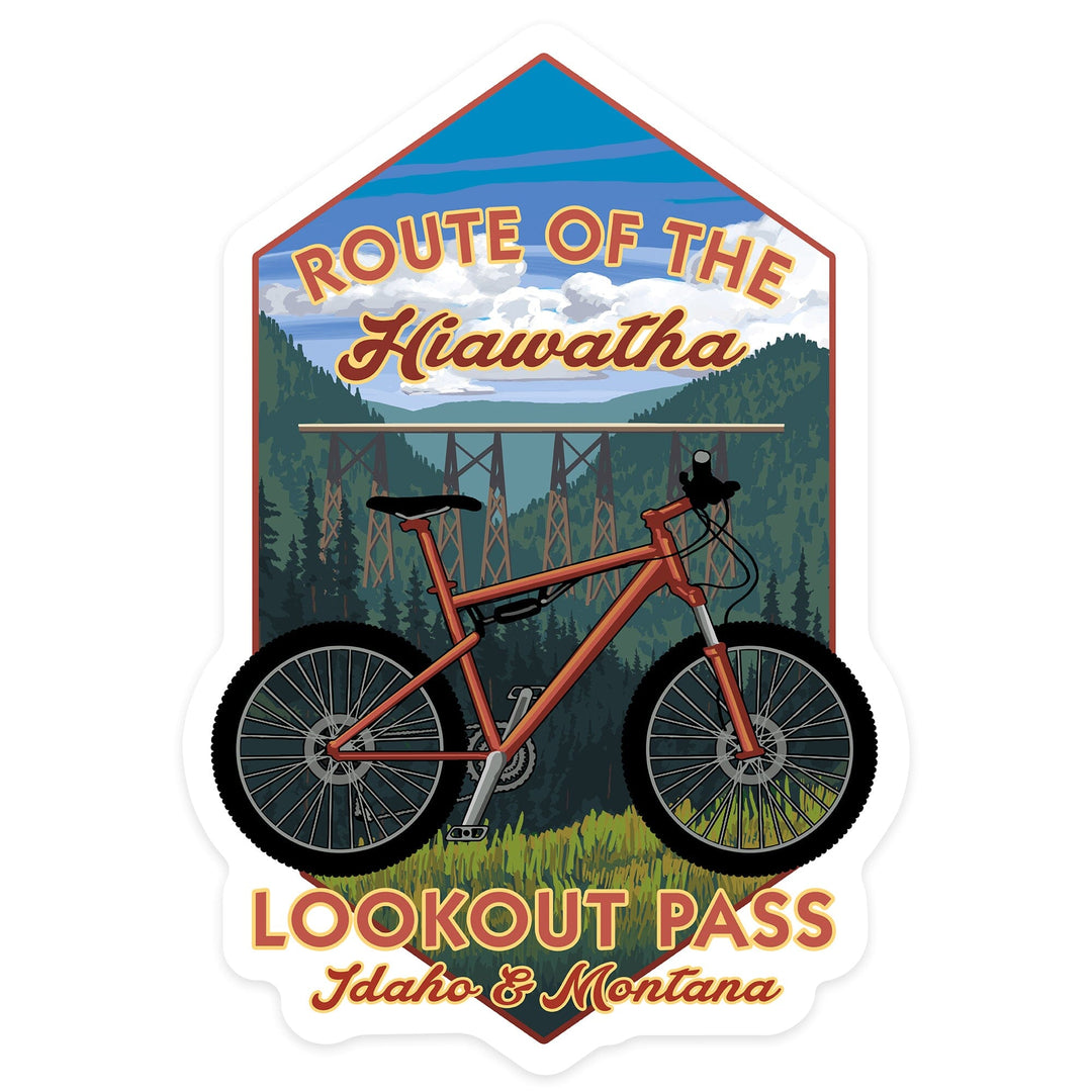 St. Regis, Montana, Route of the Hiawatha, Mountain Bike, Contour, Lantern Press Artwork, Vinyl Sticker Sticker Lantern Press
