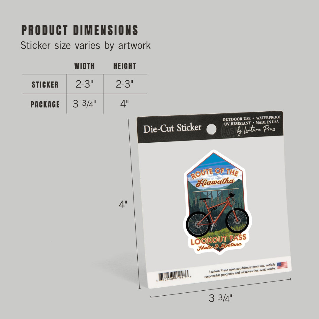 St. Regis, Montana, Route of the Hiawatha, Mountain Bike, Contour, Lantern Press Artwork, Vinyl Sticker Sticker Lantern Press