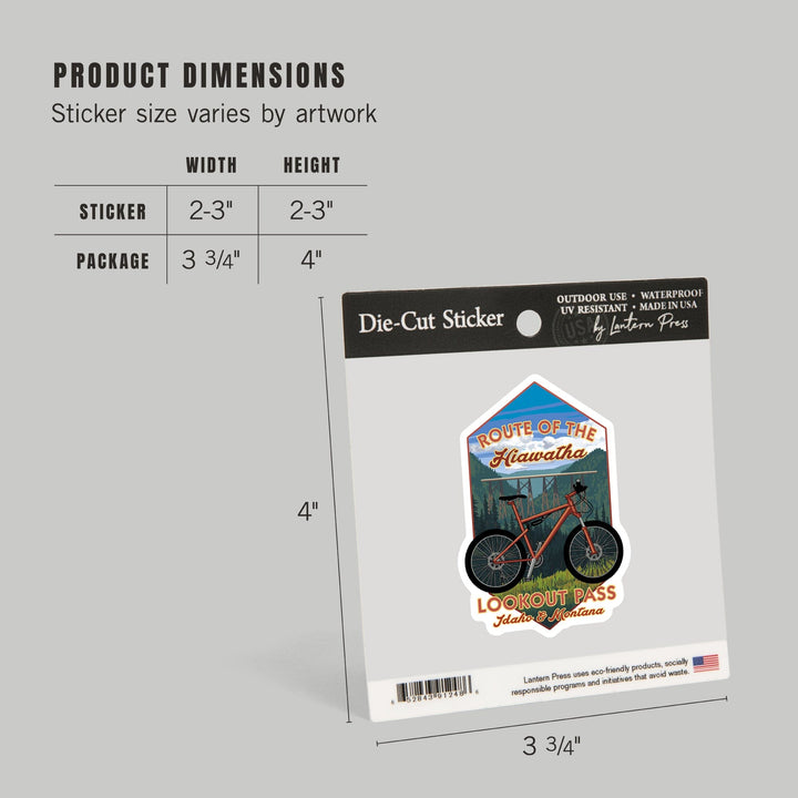 St. Regis, Montana, Route of the Hiawatha, Mountain Bike, Contour, Lantern Press Artwork, Vinyl Sticker Sticker Lantern Press