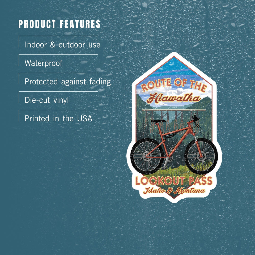 St. Regis, Montana, Route of the Hiawatha, Mountain Bike, Contour, Lantern Press Artwork, Vinyl Sticker Sticker Lantern Press