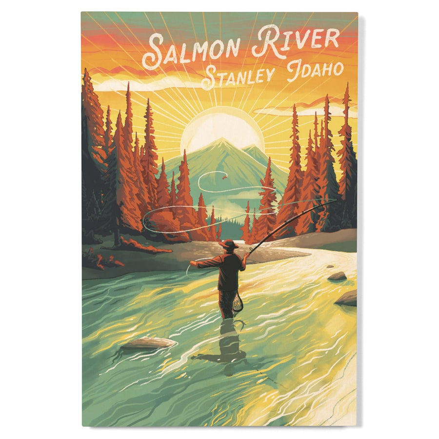 Stanley, Idaho, Salmon River, This is Living, Fishing with Mountain, Wood Signs and Postcards Wood Lantern Press