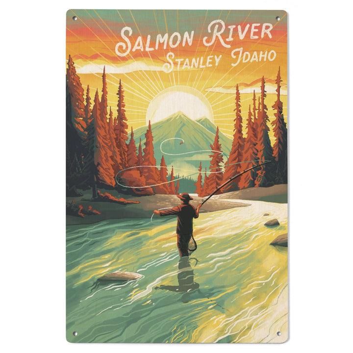 Stanley, Idaho, Salmon River, This is Living, Fishing with Mountain, Wood Signs and Postcards Wood Lantern Press