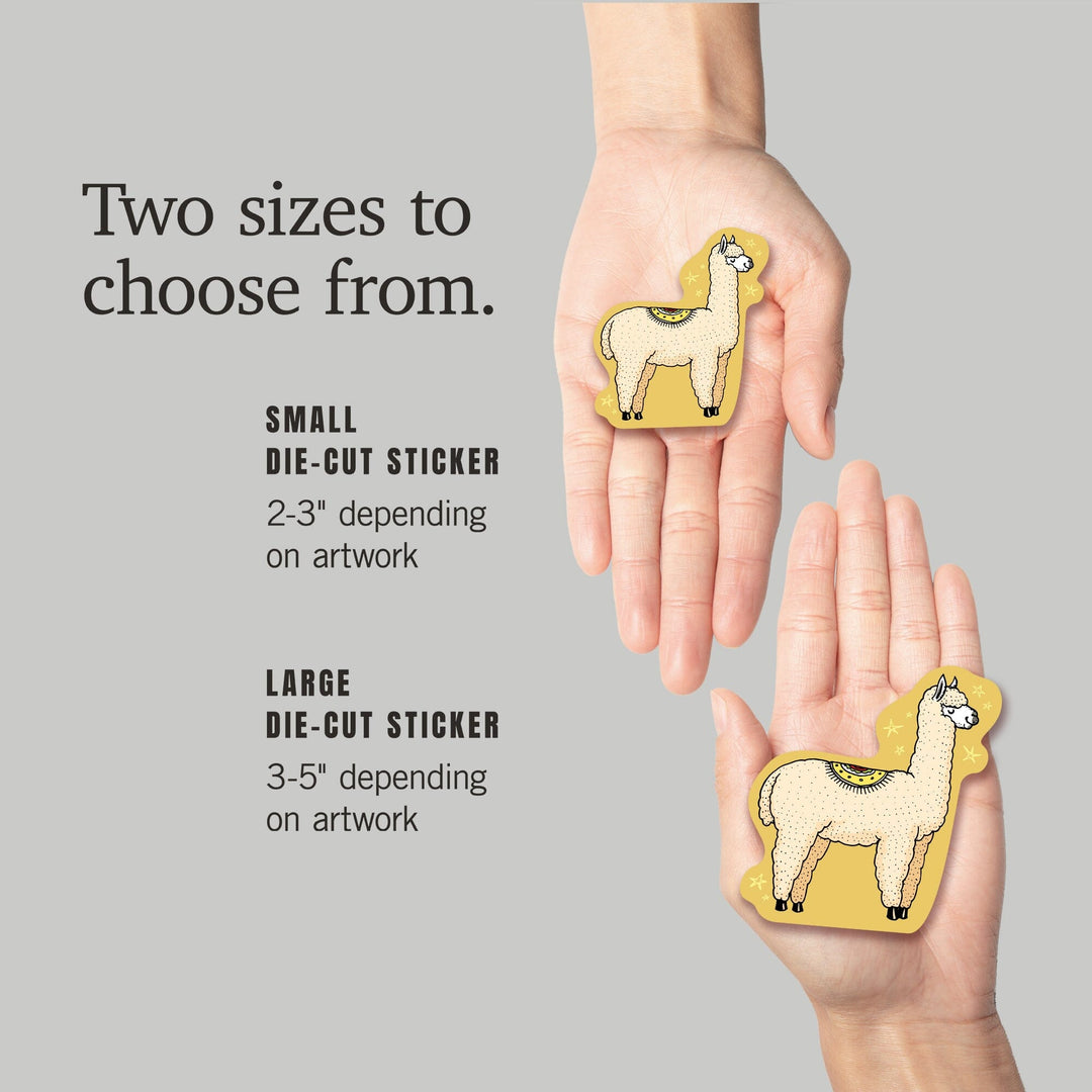 Starry Alpaca, Vector Doodle, Contour, Artwork, Vinyl Sticker Sticker Lantern Press