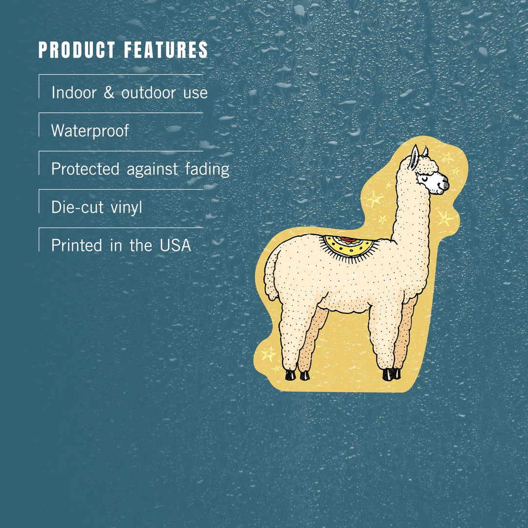 Starry Alpaca, Vector Doodle, Contour, Artwork, Vinyl Sticker Sticker Lantern Press