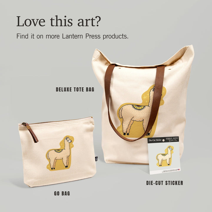 Starry Alpaca, Vector Doodle, Contour, Artwork, Vinyl Sticker Sticker Lantern Press