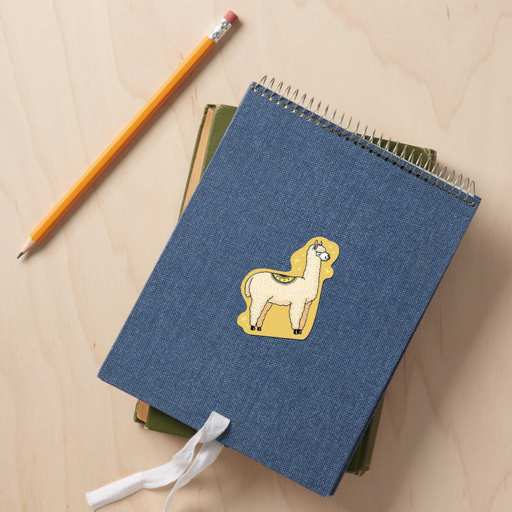 Starry Alpaca, Vector Doodle, Contour, Artwork, Vinyl Sticker Sticker Lantern Press