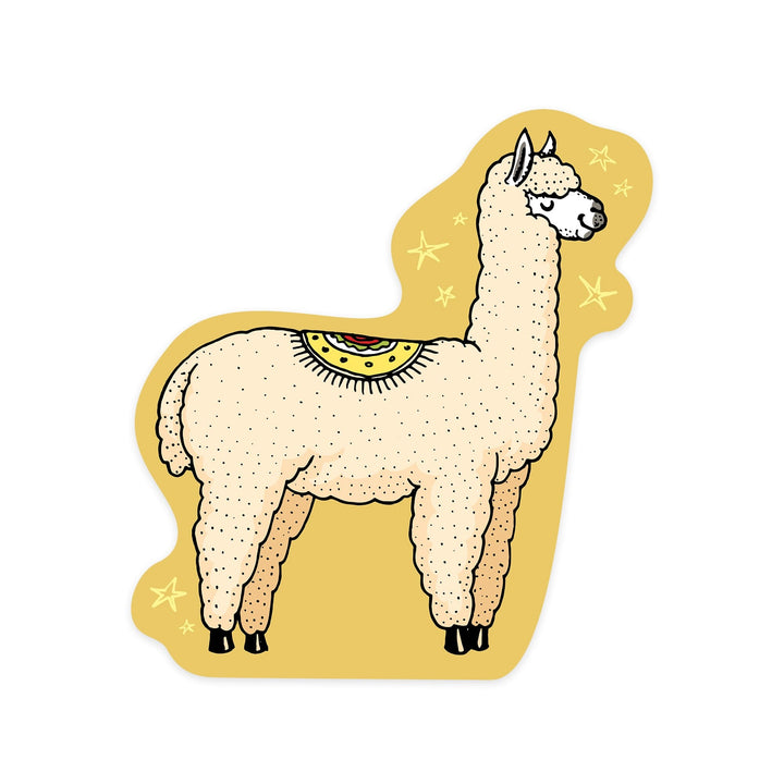 Starry Alpaca, Vector Doodle, Contour, Artwork, Vinyl Sticker Sticker Lantern Press
