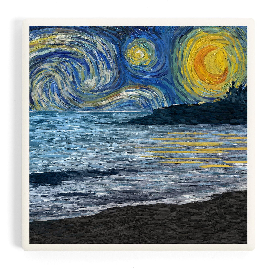 Starry Night, Coastline, Coasters Coasters Lantern Press