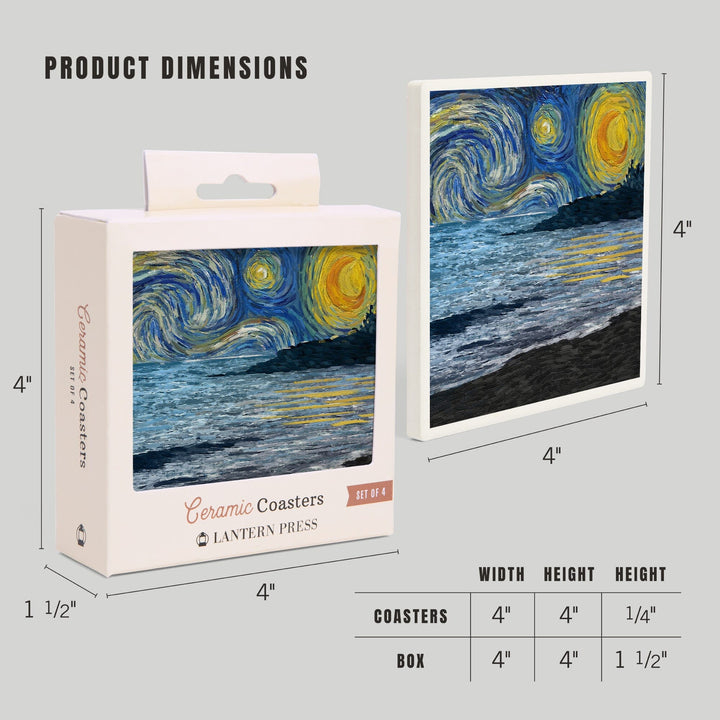 Starry Night, Coastline, Coasters Coasters Lantern Press