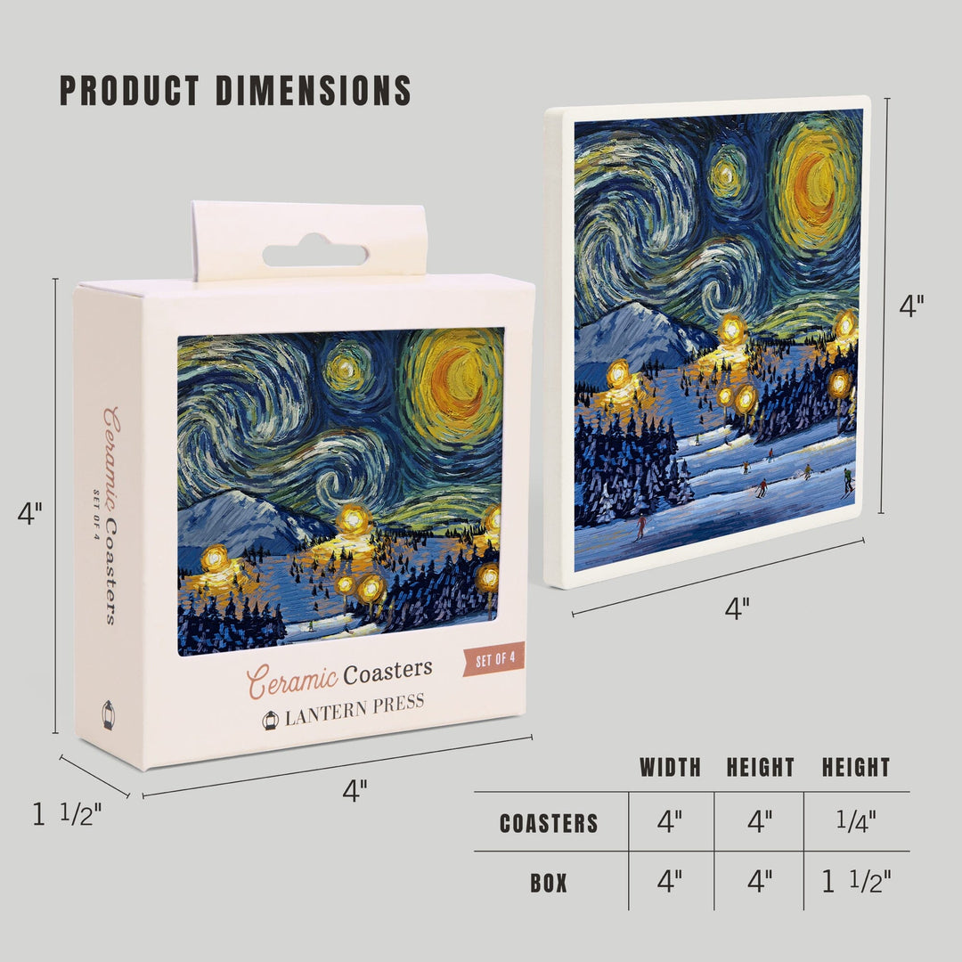 Starry Night, Ski, Coasters Coasters Lantern Press
