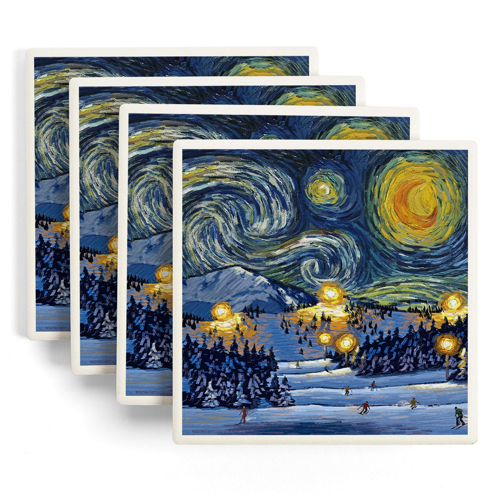 Starry Night, Ski, Coasters Coasters Lantern Press