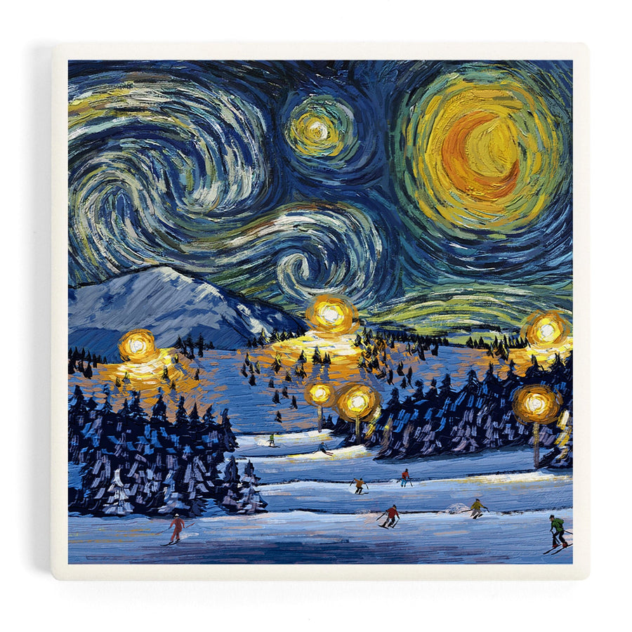 Starry Night, Ski, Coasters Coasters Lantern Press