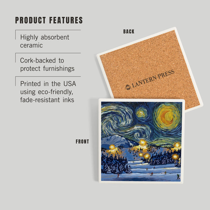 Starry Night, Ski, Coasters Coasters Lantern Press