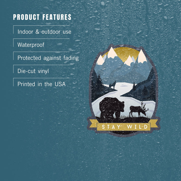 Stay Wild, Animal Silhouettes, Yellow & Blue, Contour, Lantern Press Artwork, Vinyl Sticker Sticker Lantern Press