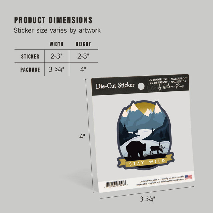 Stay Wild, Animal Silhouettes, Yellow & Blue, Contour, Lantern Press Artwork, Vinyl Sticker Sticker Lantern Press