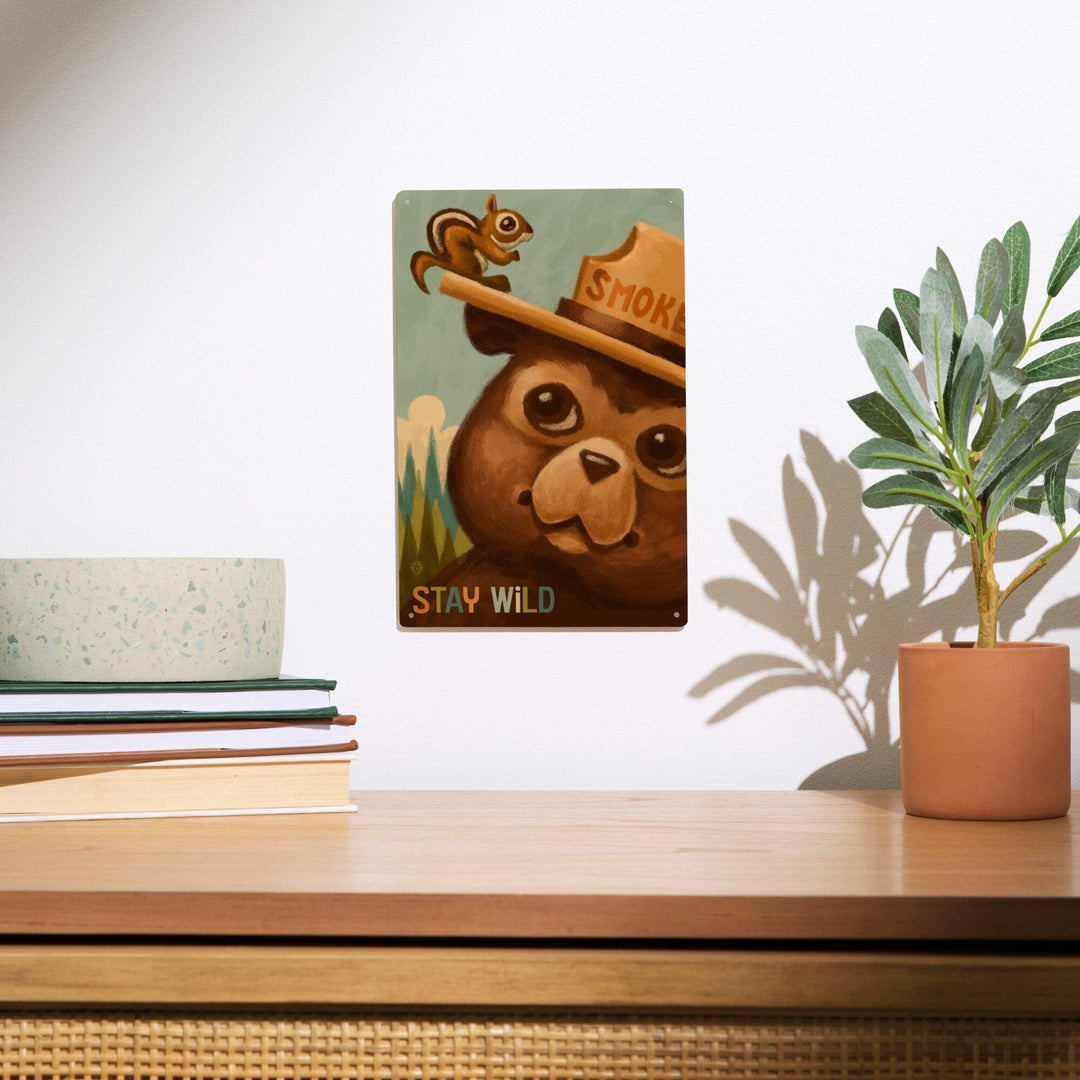 Stay Wild, Smokey Bear and Squirrel, Lantern Press Artwork, Wood Signs and Postcards Wood Lantern Press