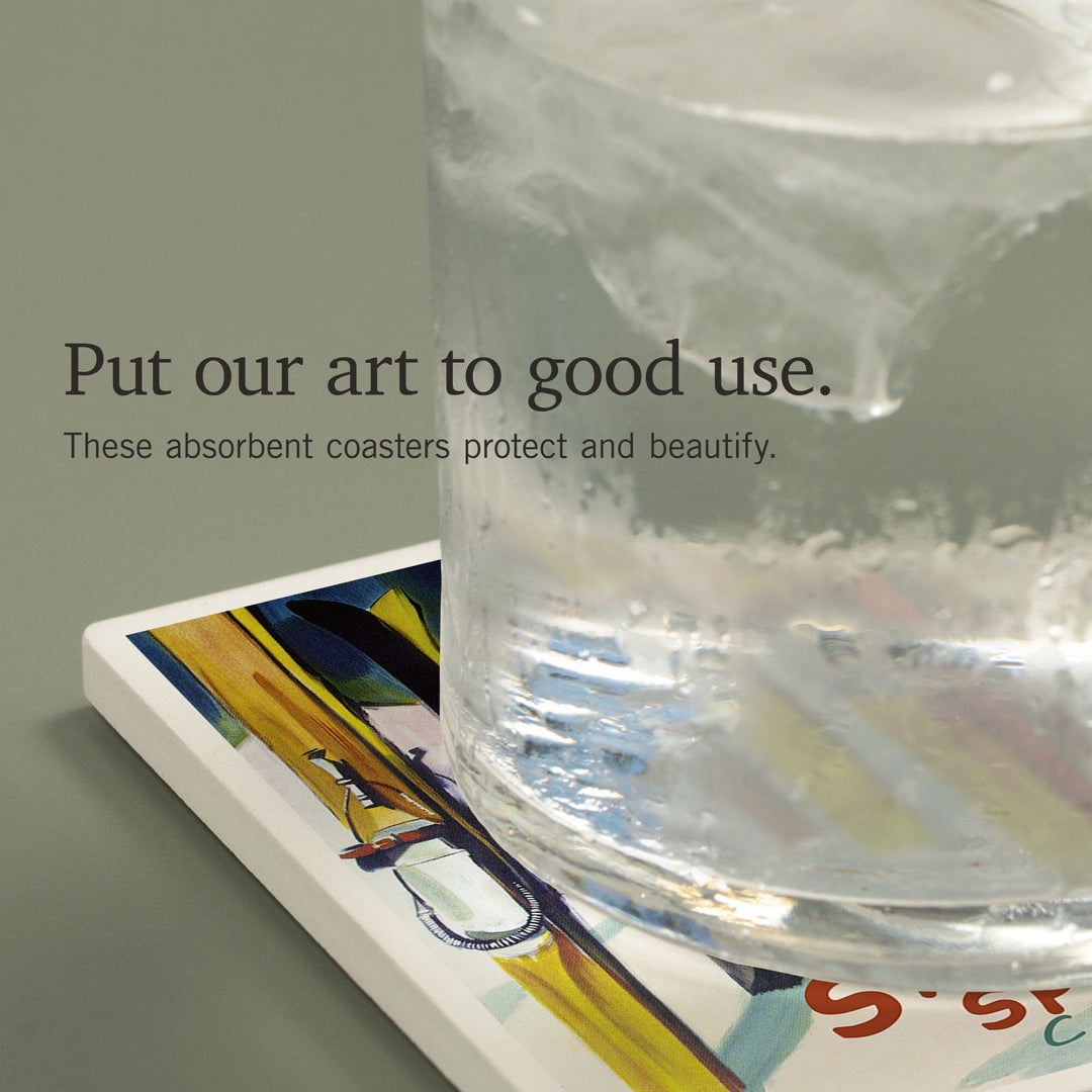 Steamboat Springs, Colorado, Colorful Skis, Coasters Coasters Lantern Press