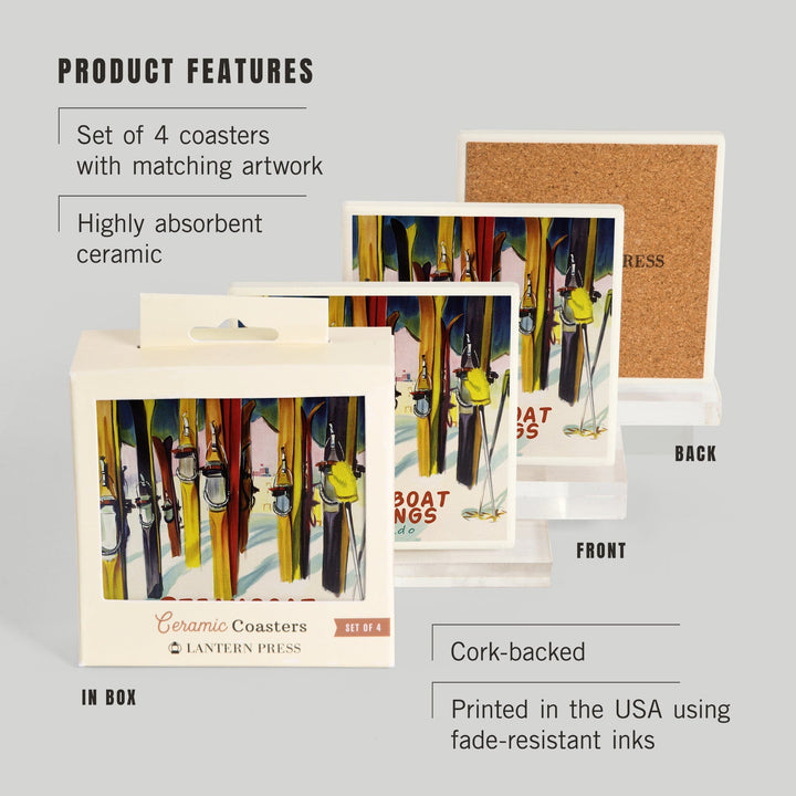 Steamboat Springs, Colorado, Colorful Skis, Coasters Coasters Lantern Press