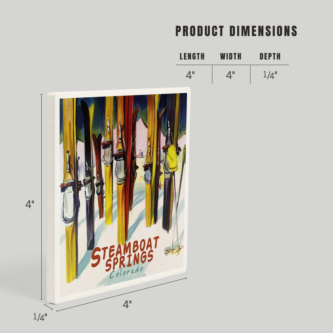 Steamboat Springs, Colorado, Colorful Skis, Coasters Coasters Lantern Press
