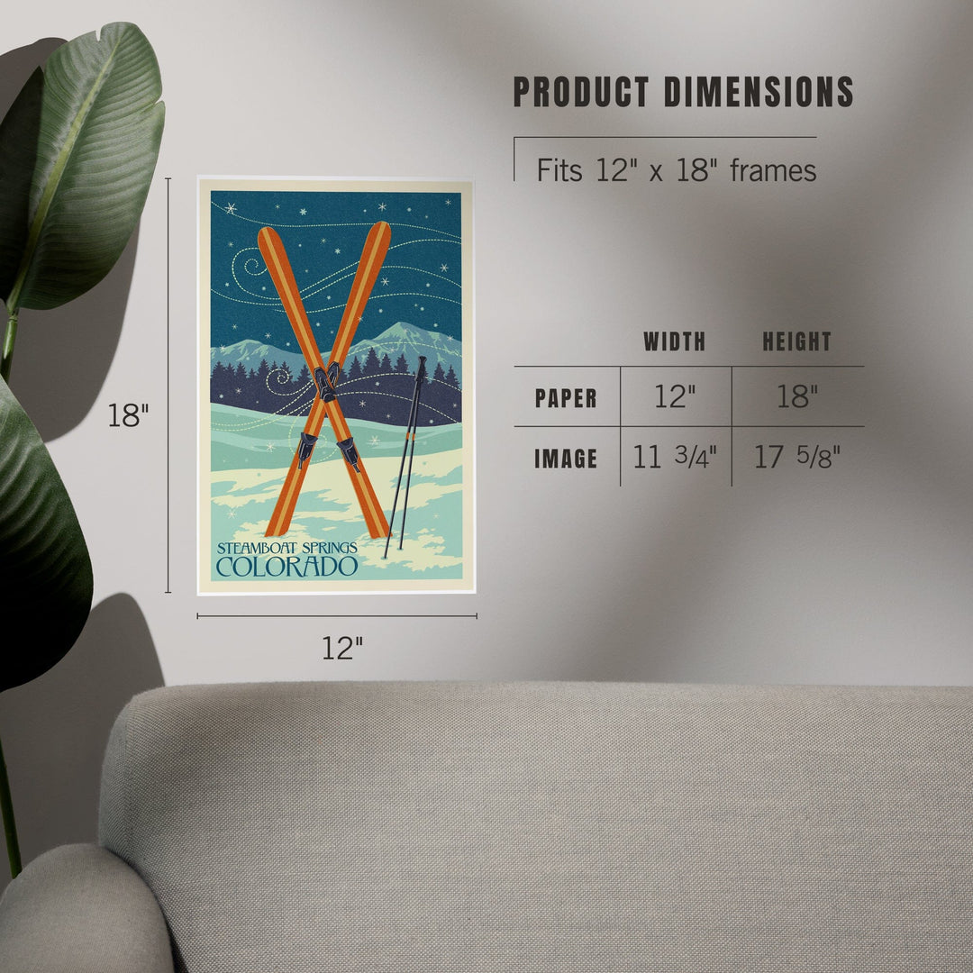 Steamboat Springs, Colorado, Crossed Skis, Letterpress, Art & Giclee Prints Art Lantern Press
