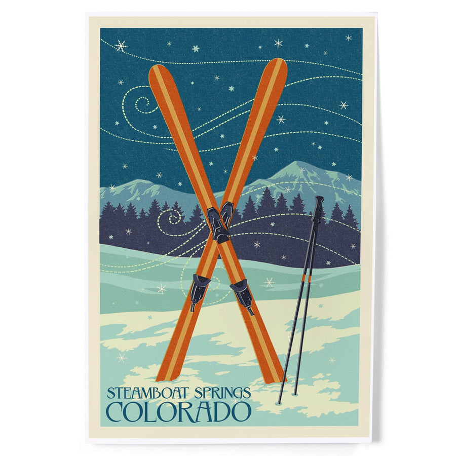 Steamboat Springs, Colorado, Crossed Skis, Letterpress, Art & Giclee Prints Art Lantern Press