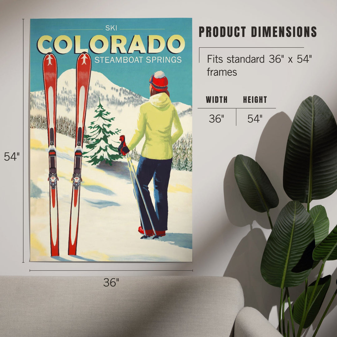Steamboat Springs, Colorado, Woman Skier Mountain View, Ski Aspen, Art & Giclee Prints Art Lantern Press