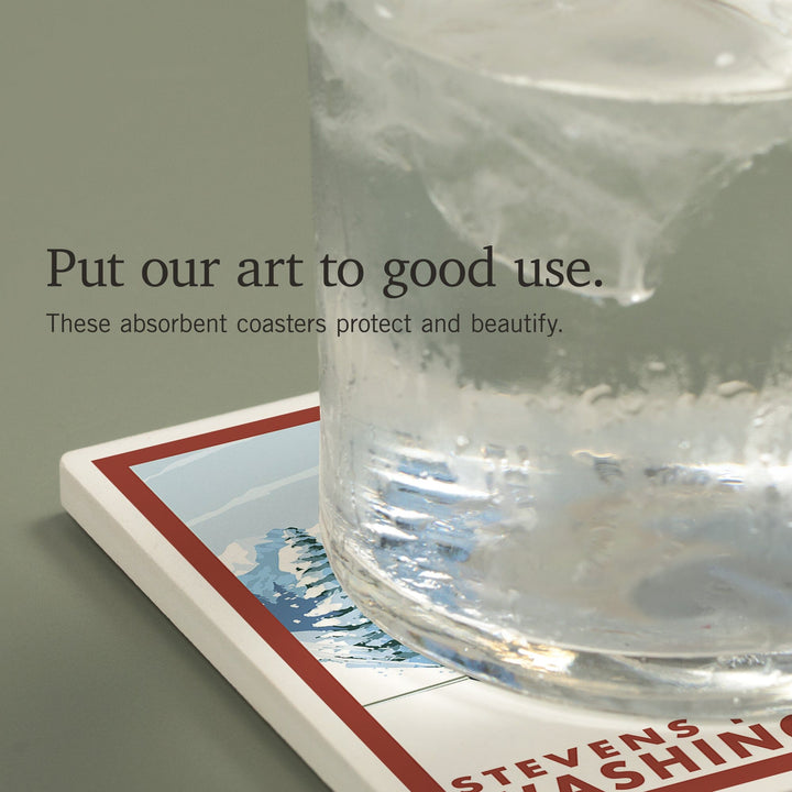 Stevens Pass, Washington, Downhill Snow Skier, Coasters Coasters Lantern Press