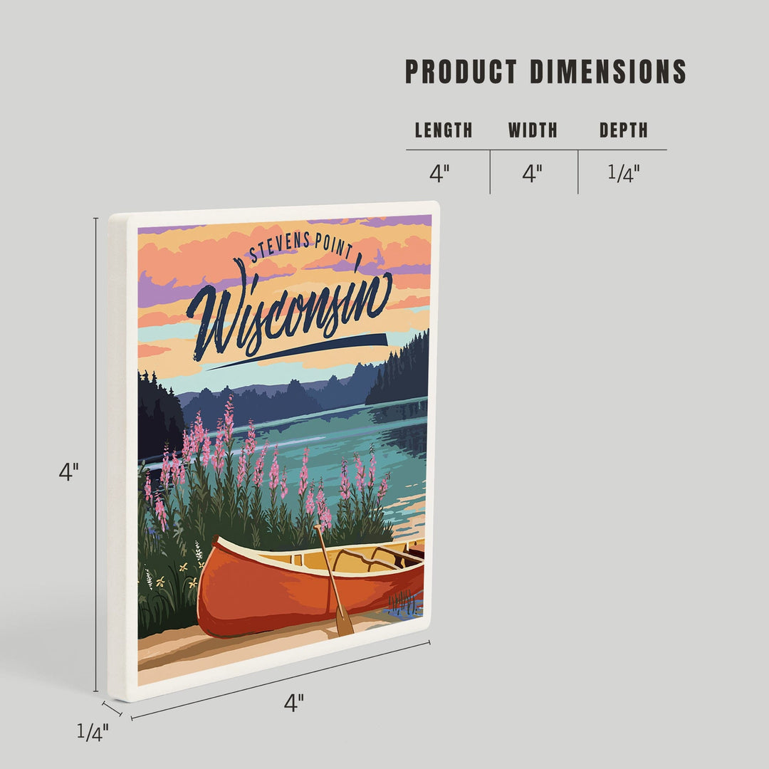 Stevens Point, Wisconsin, Canoe and Lake Scene, Coasters Coasters Lantern Press