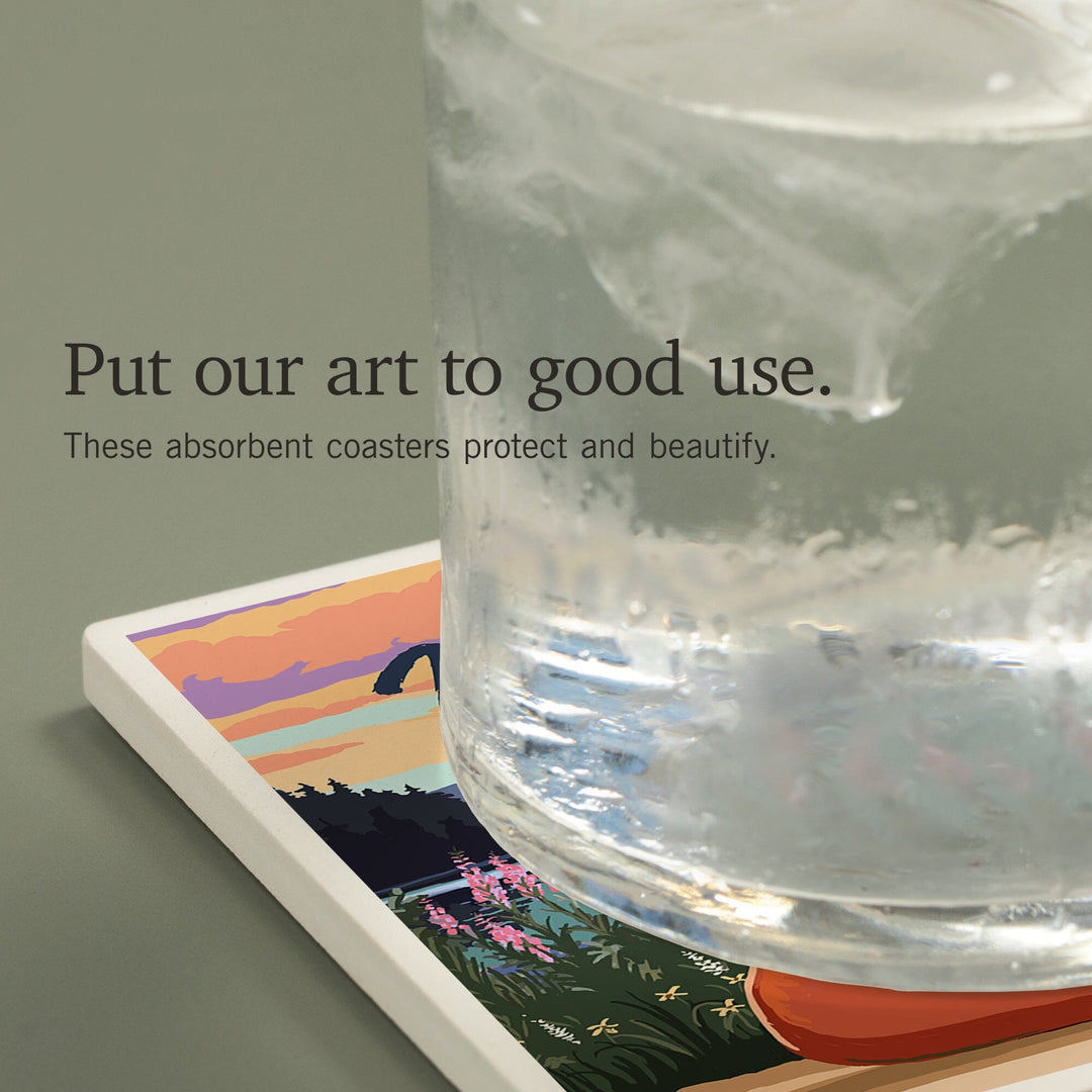 Stevens Point, Wisconsin, Canoe and Lake Scene, Coasters Coasters Lantern Press