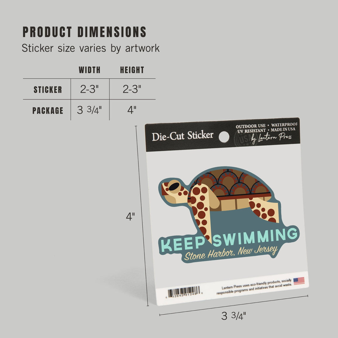 Stone Harbor, New Jersey, Sea Turtle, Keep Swimming, Geometric, Contour, Vinyl Sticker Sticker Lantern Press