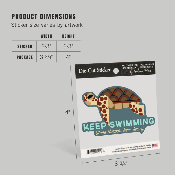 Stone Harbor, New Jersey, Sea Turtle, Keep Swimming, Geometric, Contour, Vinyl Sticker Sticker Lantern Press