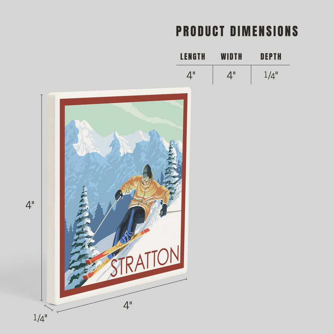 Stratton, Vermont, Downhill Skier Scene, Coasters Coasters Lantern Press