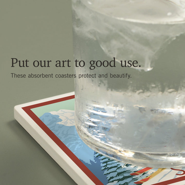 Stratton, Vermont, Downhill Skier Scene, Coasters Coasters Lantern Press