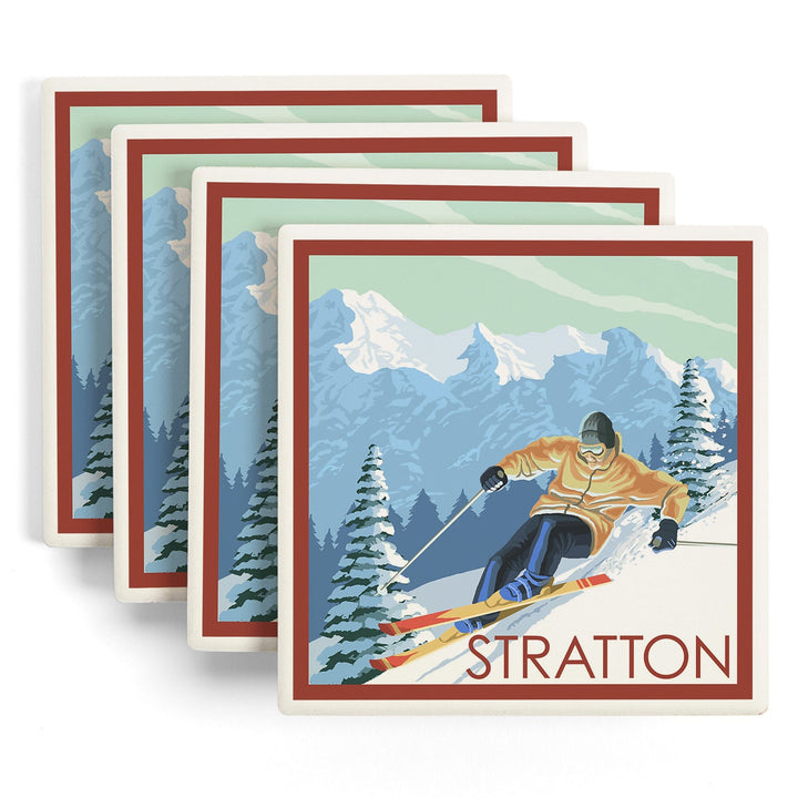 Stratton, Vermont, Downhill Skier Scene, Coasters Coasters Lantern Press