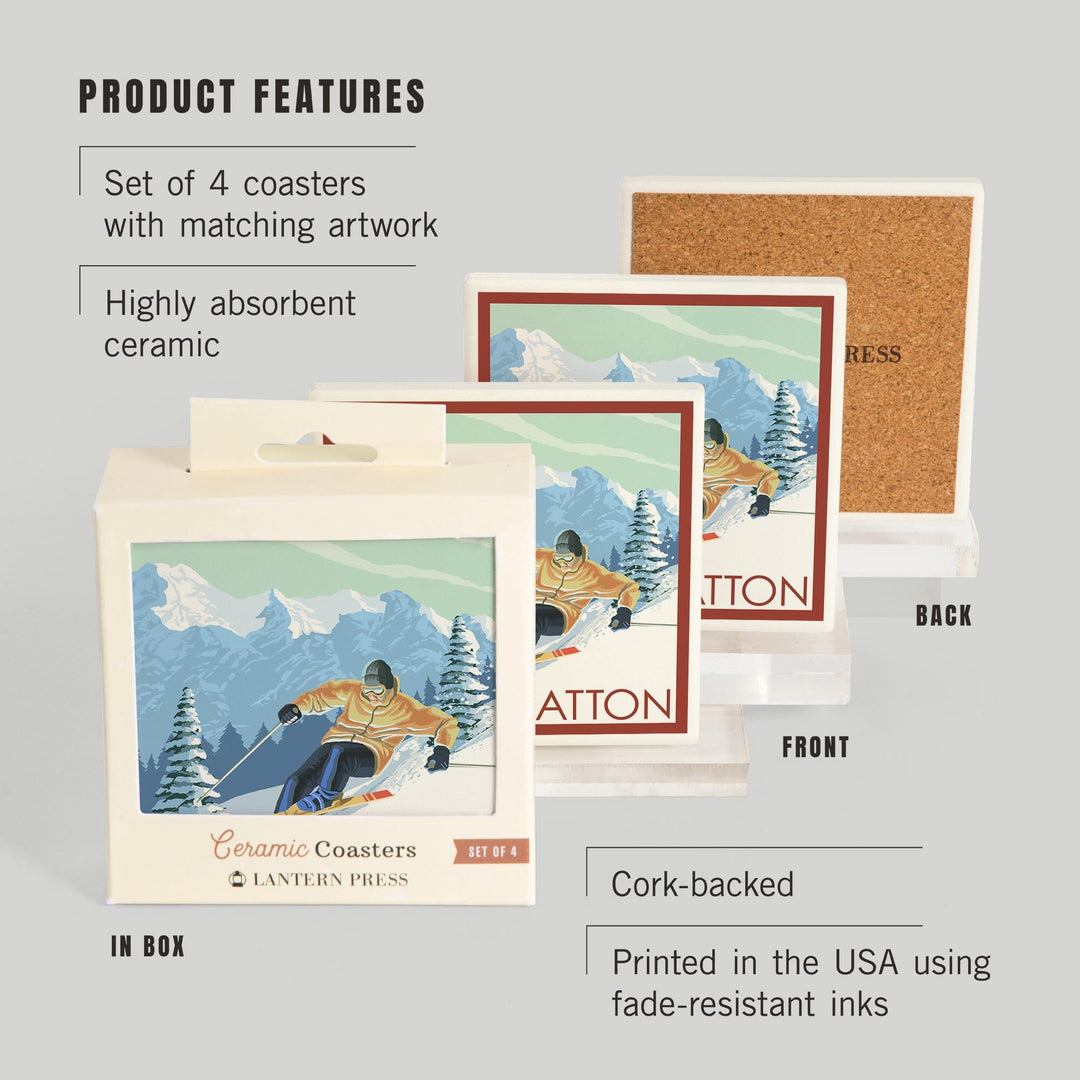 Stratton, Vermont, Downhill Skier Scene, Coasters Coasters Lantern Press