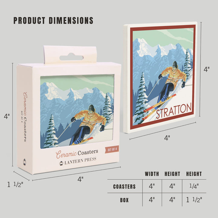 Stratton, Vermont, Downhill Skier Scene, Coasters Coasters Lantern Press