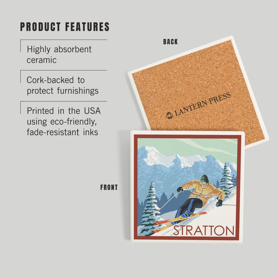 Stratton, Vermont, Downhill Skier Scene, Coasters Coasters Lantern Press