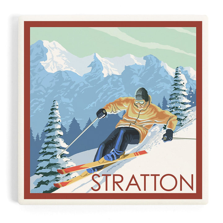 Stratton, Vermont, Downhill Skier Scene, Coasters Coasters Lantern Press Coaster